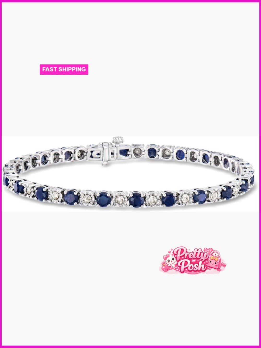 6.25 ct Sapphire and 1 ct Diamond Tennis Bracelet Sterling Silver